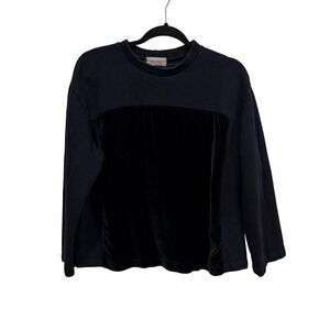Correll Correll Black Cotton Silk Velvet‎ Panel Sweatshirt Large Handmade NYC